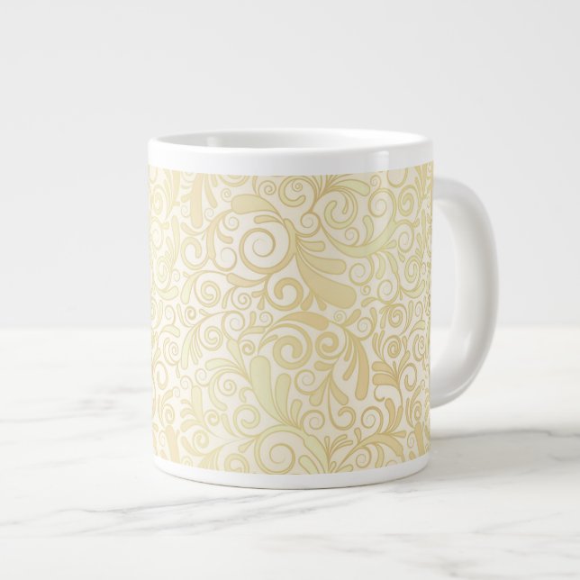 Gold floral leaves pattern large coffee mug (Front Right)
