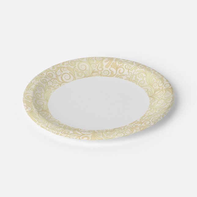 Gold floral leaves pattern paper plate (Angled)