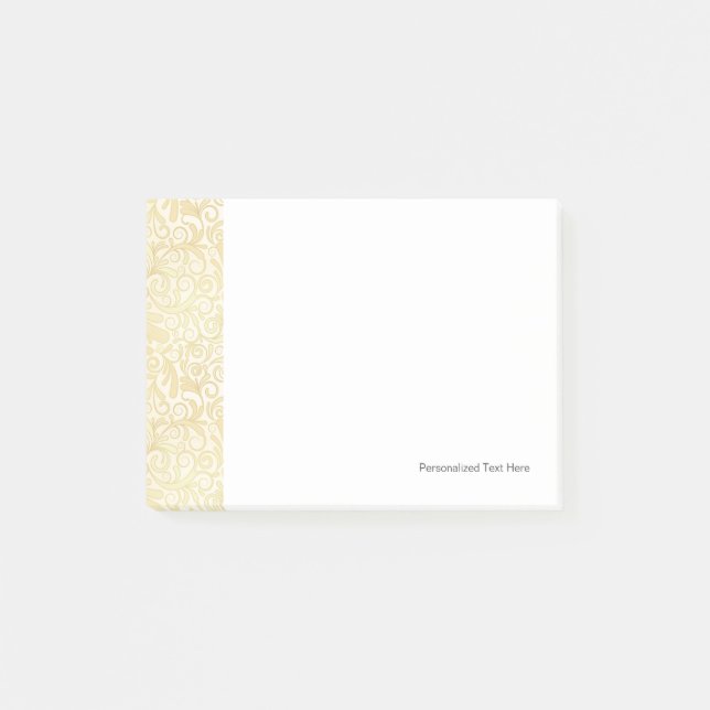 Gold floral leaves pattern post-it notes (Front)