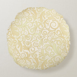 Gold floral leaves pattern round cushion