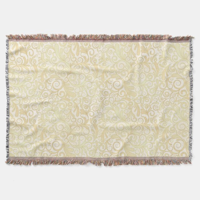 Gold floral leaves pattern throw blanket (Front)