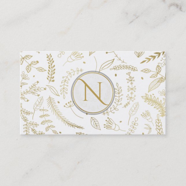 Gold Floral Leaves Rustic Wedding Botanical Business Card (Front)