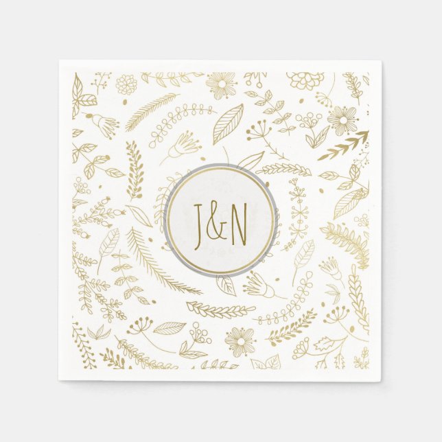 Gold Floral Leaves Rustic Wedding Reception Napkin (Front)
