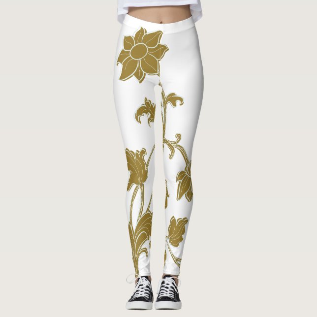 Gold Floral Leggings (Front)