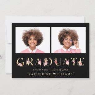 Gold Floral Letter Graduation Party Photo Invitation