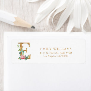 Gold floral Lettering- Monogram E Label Return Address Label