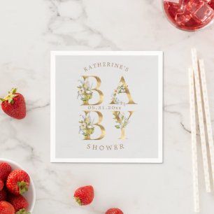gold floral letters baby shower monogram napkin