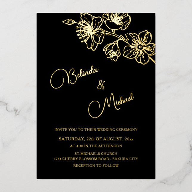Gold Floral Line Art | Photo Wedding (Front)