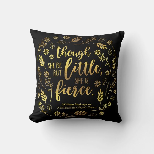 Gold Floral Little But Fierce William Shakespeare Cushion (Front)