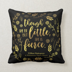 Gold Floral Little But Fierce William Shakespeare Cushion