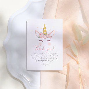 Gold Floral Magical Unicorn Girl Birthday Party Thank You Card