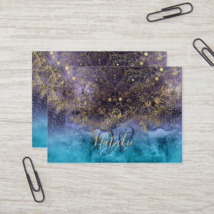 Gold floral mandala and confetti image business card