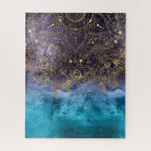 Gold floral mandala and confetti image jigsaw puzzle