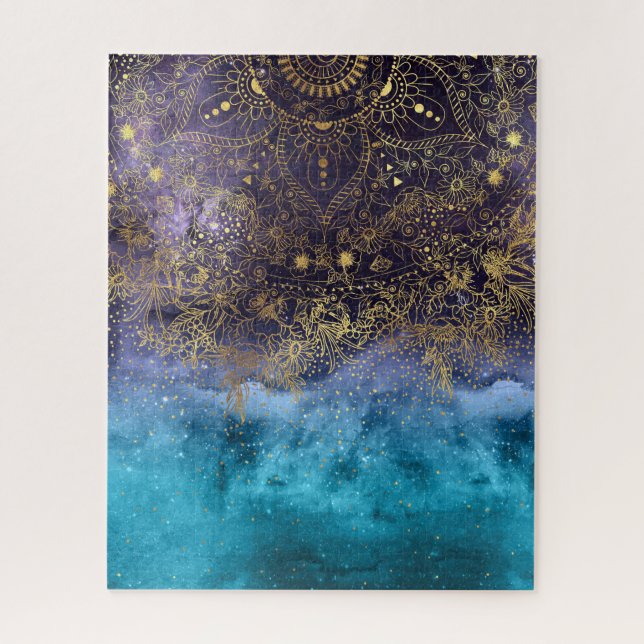 Gold floral mandala and confetti image jigsaw puzzle (Vertical)