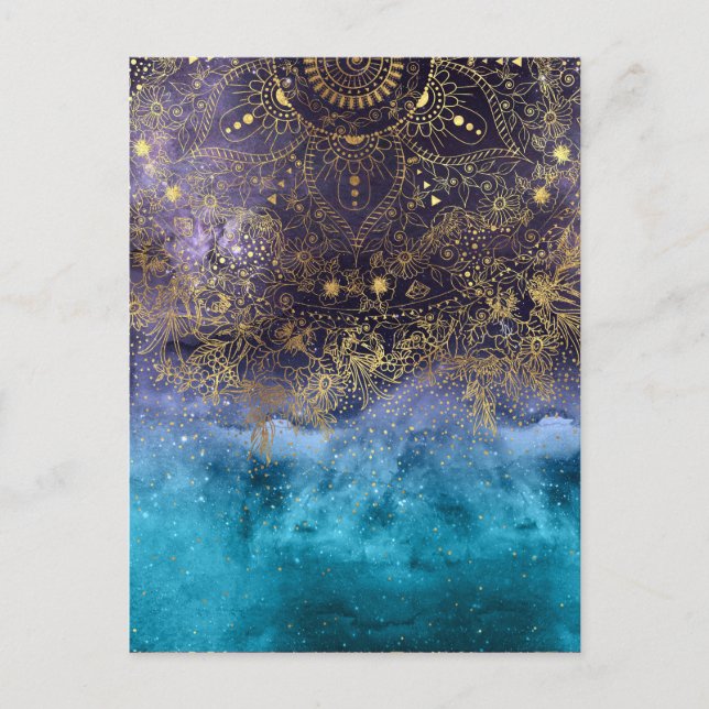 Gold floral mandala and confetti image postcard (Front)