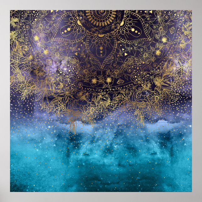 Gold floral mandala and confetti image poster (Front)