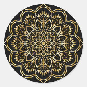 Gold Floral Mandala Classic Round Sticker