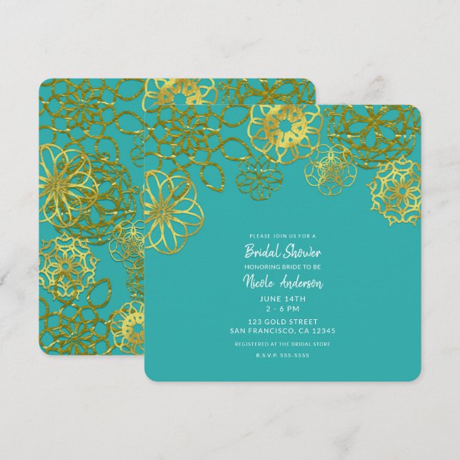 Gold Floral Mandalas Bridal Shower Engagement Invitation (Front/Back)