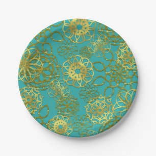 Gold Floral Mandalas Wedding Bridal Shower Party Paper Plate
