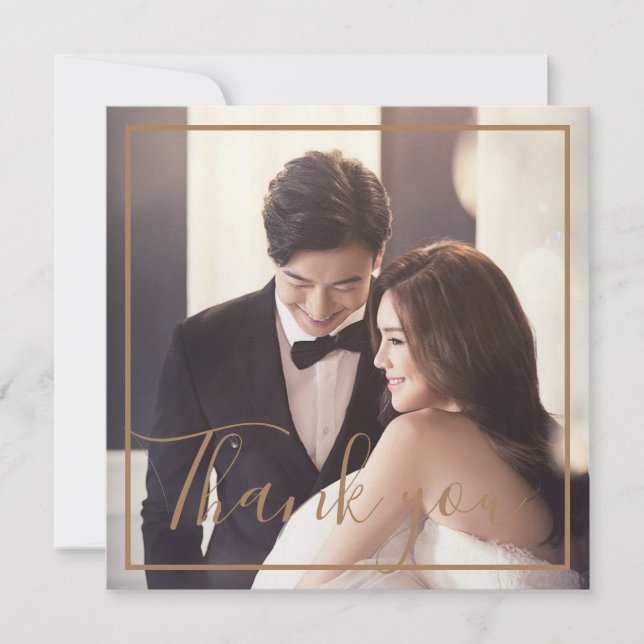 Gold Floral Metallic Arrangement Wedding Thank You (Front)