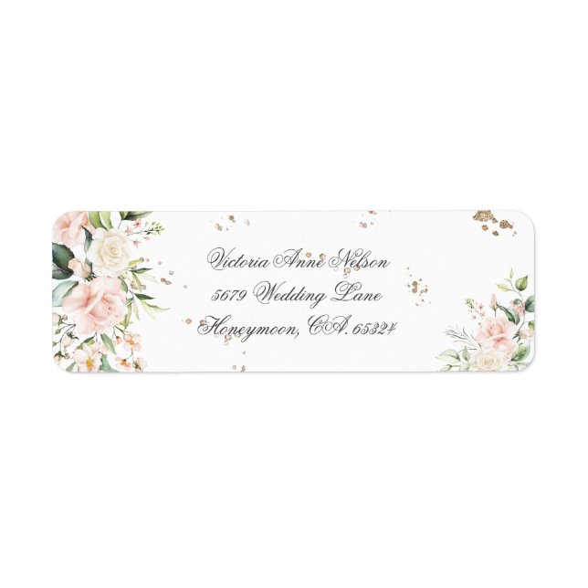 Gold Floral Modern Wedding Return Address Label (Front)