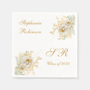 Gold Floral Monogram Graduation  Napkin