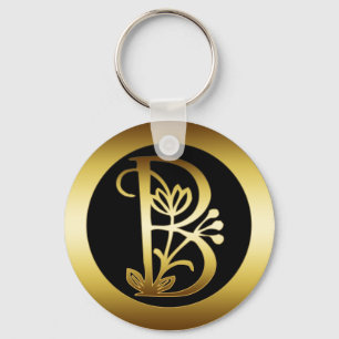 GOLD FLORAL MONOGRAM LETTER B KEY RING