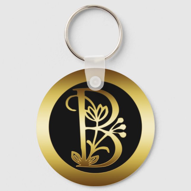 GOLD FLORAL MONOGRAM LETTER B KEY RING (Front)