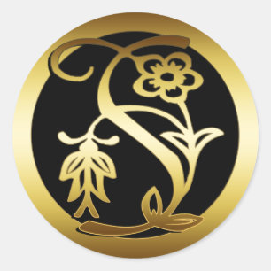 GOLD FLORAL MONOGRAM LETTER S CLASSIC ROUND STICKER