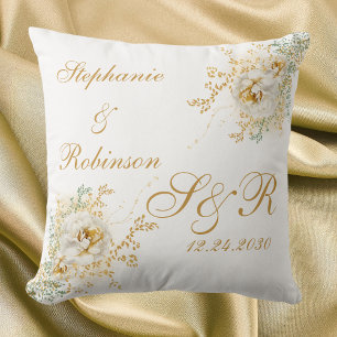 Gold Floral Monogram Logo Wedding Cushion