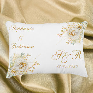 Gold Floral Monogram Logo Wedding  Decorative Cushion