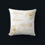 Gold Floral Monogram Logo Wedding Gift Cushion<br><div class="desc">Gold winter floral monogram logo wedding gift throw pillow. Great gift for newly weds or your favourite couple for their wedding anniversary. Easy to customise bride groom names,  initials and wedding date. Get yours today!</div>