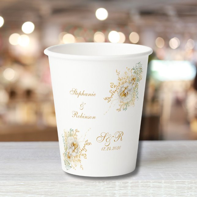 Gold Floral Monogram Logo Wedding  Paper Cups (Creator Uploaded)