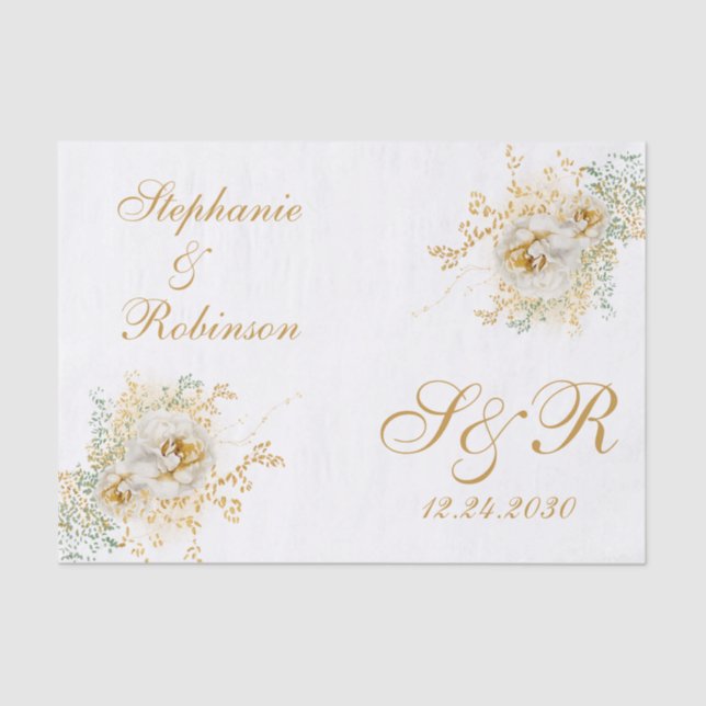 Gold Floral Monogram Logo Wedding Tissue Paper (Front)