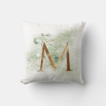 Gold Floral Monogram M Pillow