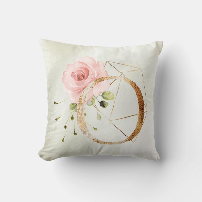 Gold Floral Monogram O Pillow (Front)