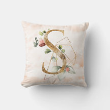 Gold Floral Monogram S Pillow