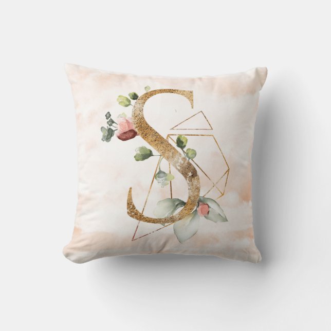 Gold Floral Monogram S Pillow (Front)
