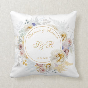 Gold Floral Monogram Wedding Cushion