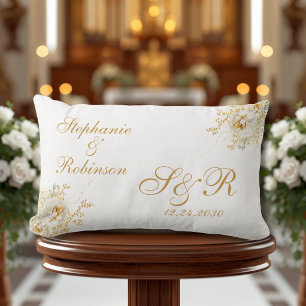 Gold Floral Monogram Wedding Gift Throw Pillow