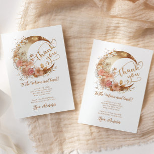 Gold floral moon thank you to the moon birthday card