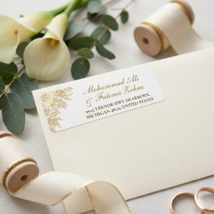 Gold Floral Mosque Elegance Muslim Wedding Address Return Address Label