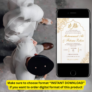 Gold Floral Mosque Elegance Muslim Wedding Nikah Invitation