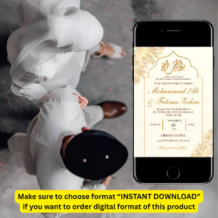 Gold Floral Mosque Elegance Muslim Wedding Nikah Invitation