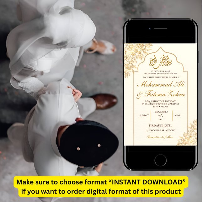 Gold Floral Mosque Elegance Muslim Wedding Nikah Invitation (Creator Uploaded)