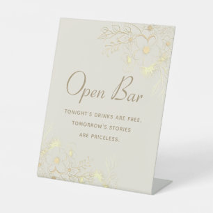 Gold Floral Open Bar Wedding Sign