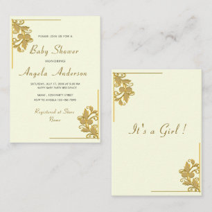 Gold Floral Ornaments Baby Girl Shower Invitation