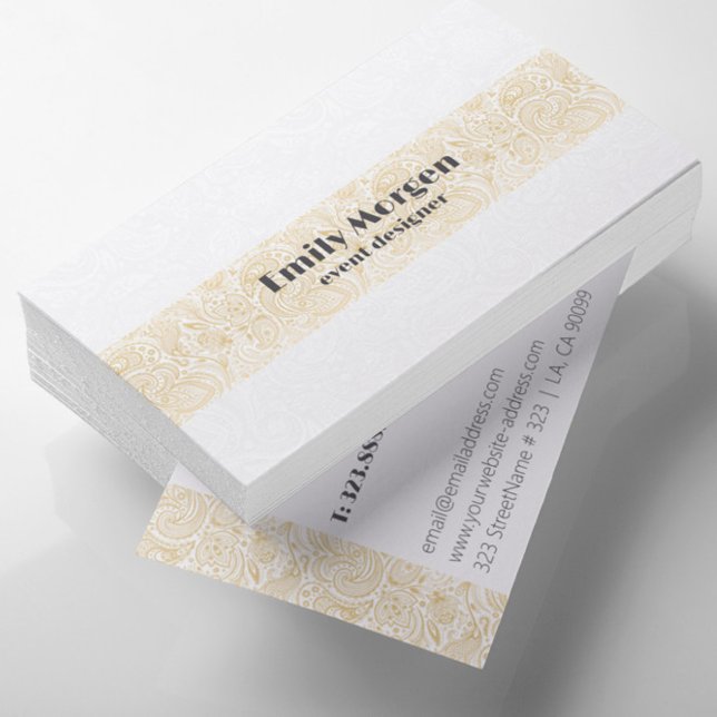 Gold floral paisley stripe on white background business card (Creator Uploaded)