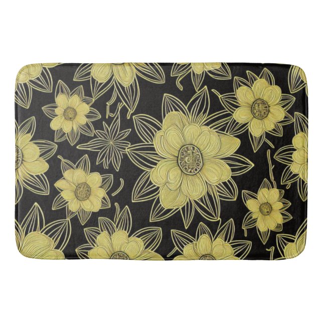 Gold Floral Pattern Bath Mat (Front)