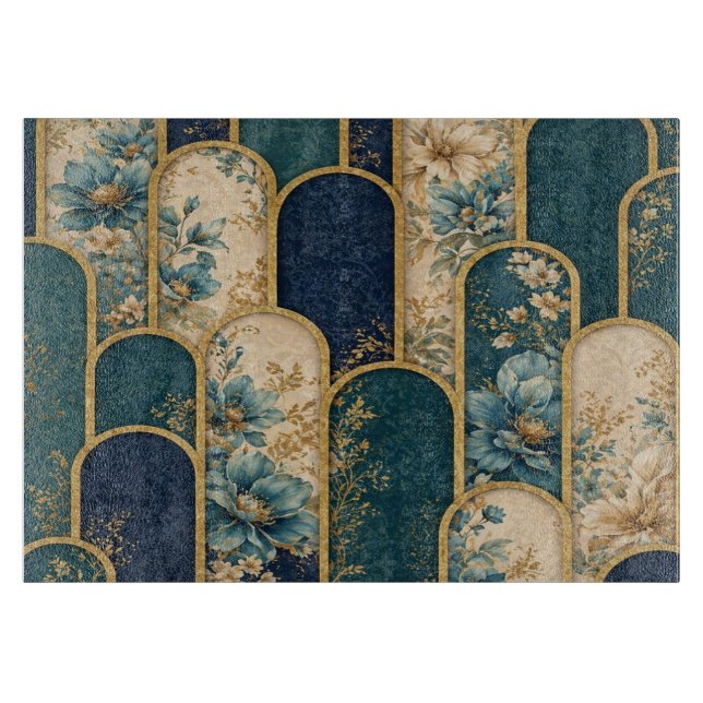 Gold Floral Pattern Cutting Board – Elegant Kitche (Front)